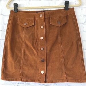 Y2K Blue Spice Brown Button-Front Corduroy Mini Skirt size 9 Junior Small